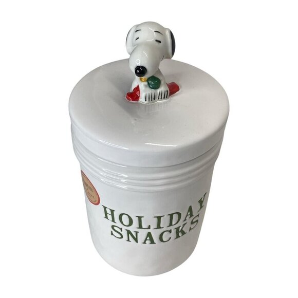 Rae Dunn Peanuts Snoopy Ceramic Holiday Snacks Treats Cookie Jar Topped Canister - Picture 2 of 6